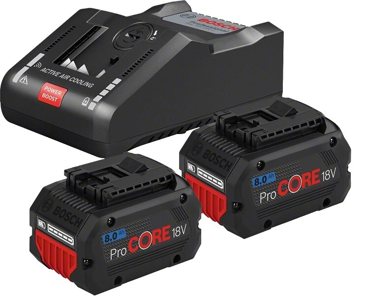 BOSCH SET 2 BATTERIE PROCORE 18V 8.0 AH + CARICABATTERIA GAL 18V-160 C + GCY 42