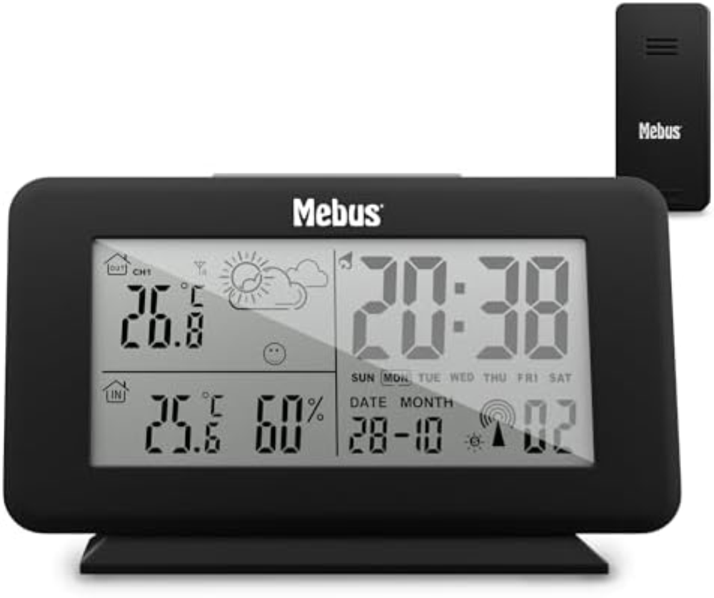 MEBUS digitale Funk Wetterstation mit AuÃŸensensor, Thermometer innen/aussen, Te