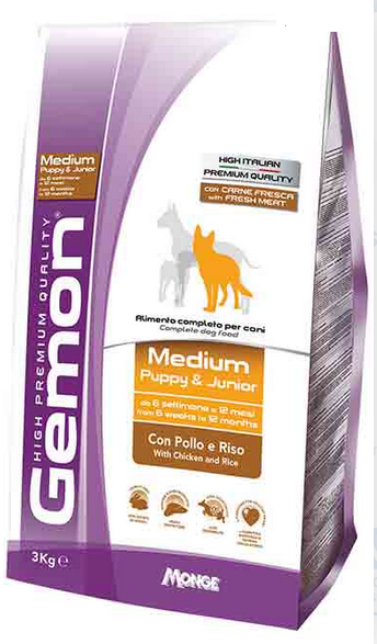 CROCCANTINI PER CANI KG. 3 MONGE GEMON DOG MEDIUM PUPPY & JUNIOR pollo e riso