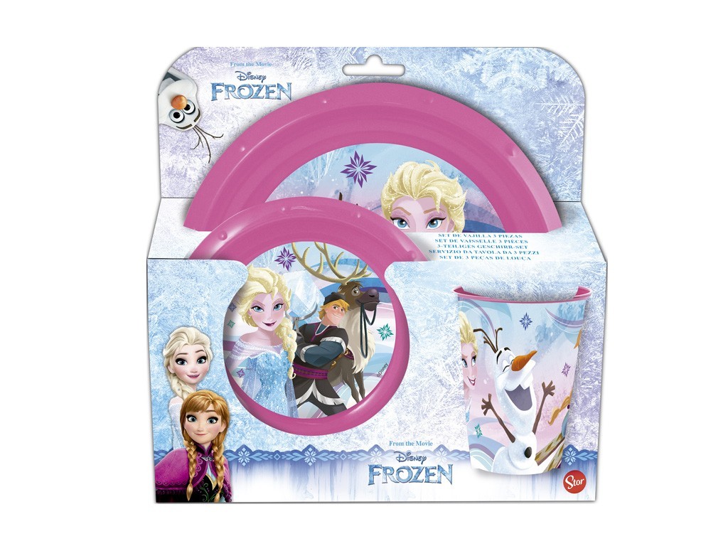 Set colazione plastica 3 pezzi (piatto piano + piatto fondo + bicchiere) Frozen