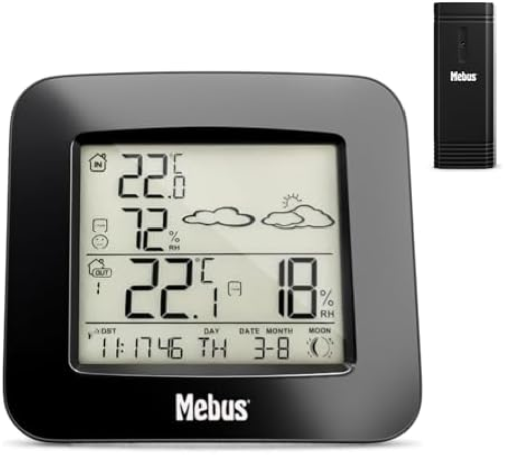 MEBUS Funk-Wetterstation mit AuÃŸensensor Thermometer Hygrometer Wettervorhersag