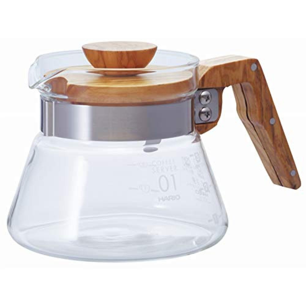 (TG. 2 Cup) HARIO 400 ml Olive Wood New Coffee Server, Transparent, 2 Cup - NUOV