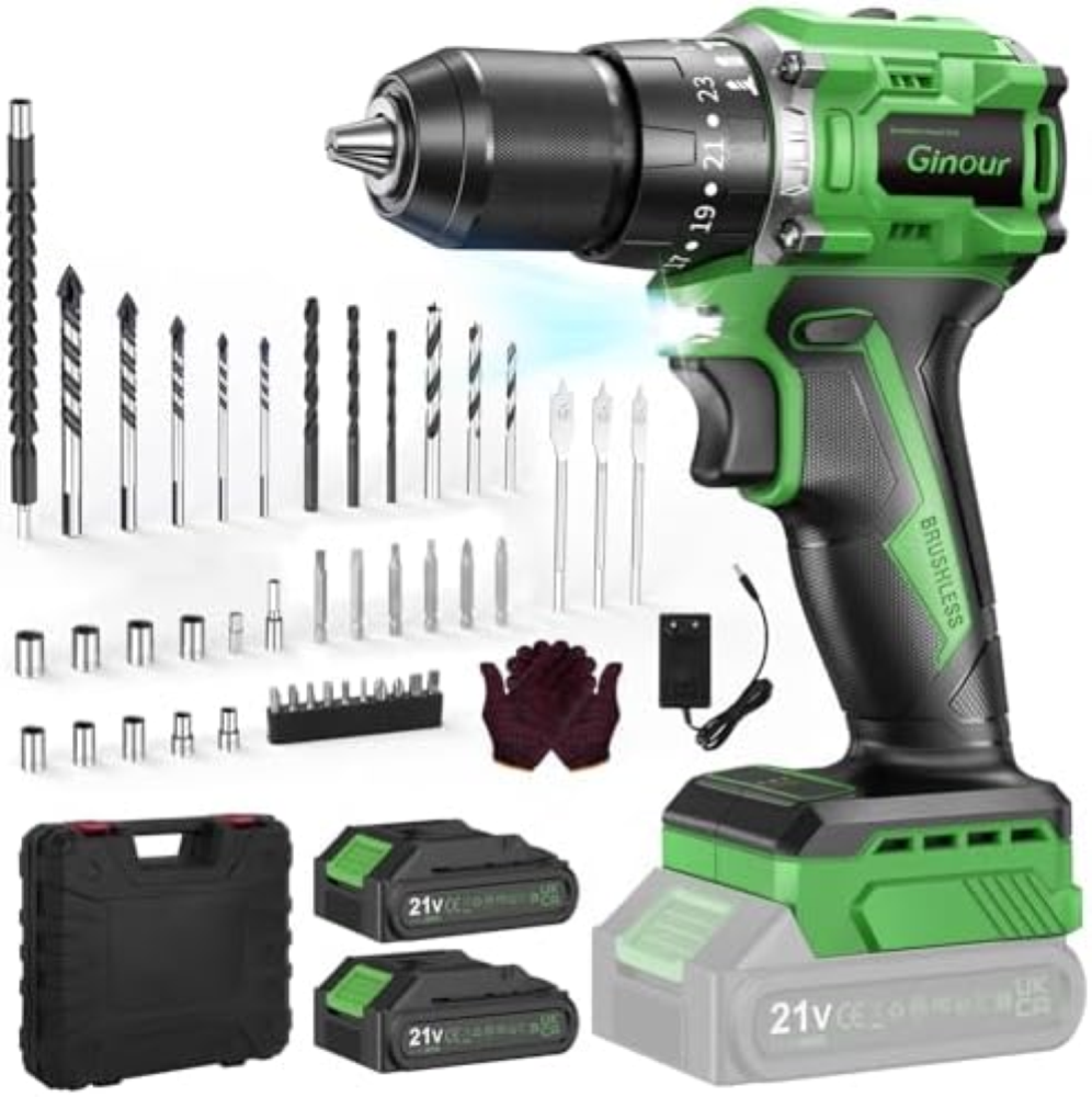 Ginour Avvitatore a Batteria, Brushless Trapano a Percussione 21V 2x2.0Ah Li com