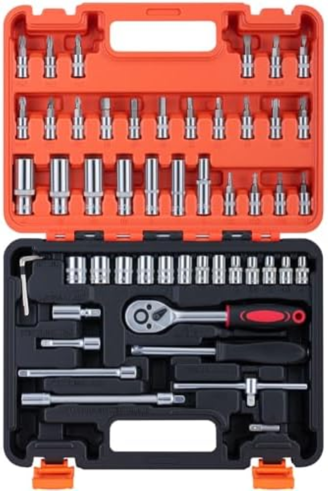 Ginour Set di 53 chiavi a bussola da 1/4" con punte, chiave a cricchetto a sganc