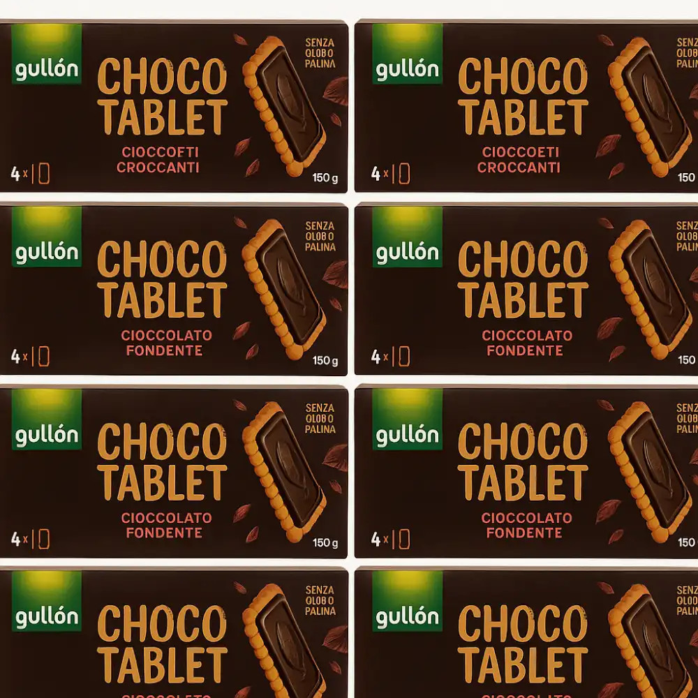4x Gullon Choco Tablet Biscotti Croccanti con Cioccolato Fondente 150g