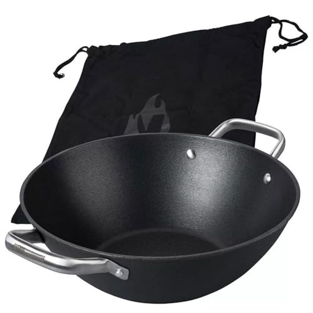 (TG. 32cm Wok) FMprofessional Force Wok in ghisa 32 cm – Padella wok con rives