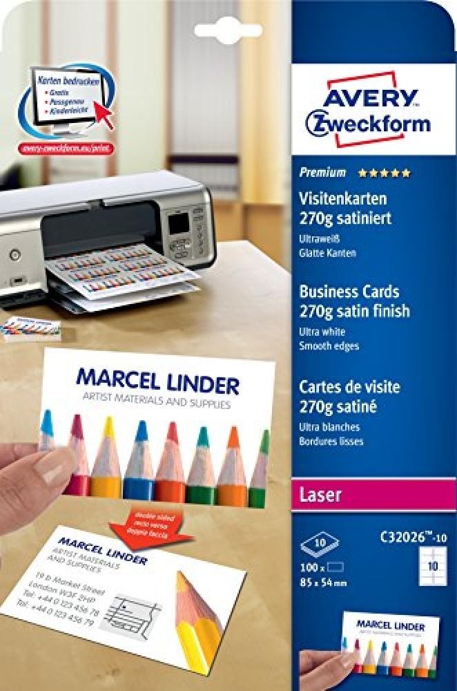 AVERY Zweckform Quick & Clean Visitenkarten, 10 Blatt, 100 Pezzi - NUOVO