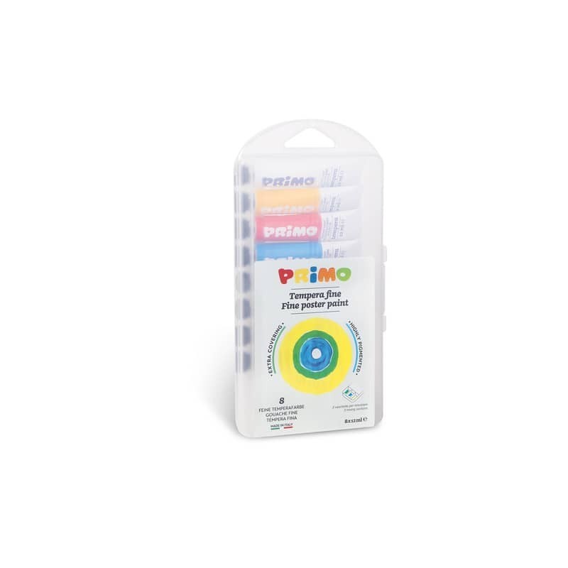 Tempere 12 ml - scatola in polipropilene 8 tubetti Primo assortiti - 441T8SP