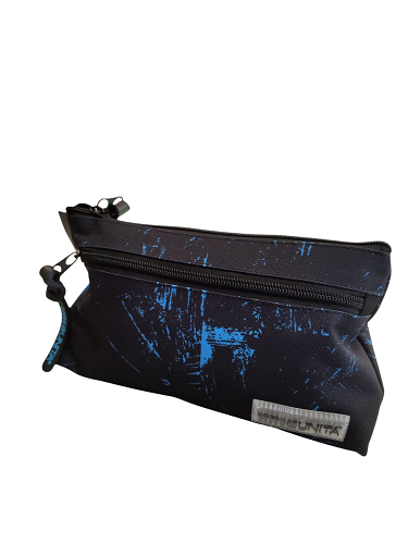 Astuccio bustona  2 zip . cm 24x14x3.5.Graffiti nero blu. Tinta Unita. Novità