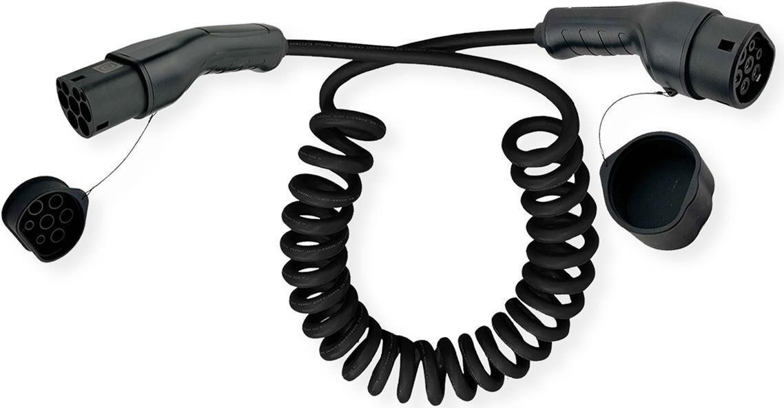 ROLINE E-Auto Ladekabel Typ2, 3-phasig, 480VAC (3P+N+E), 32 A, 22 kW,Spiralkabel