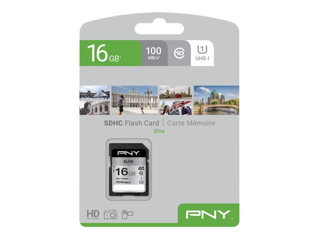 PNY Elite 16 GB SDHC Classe 10 UHS-I Class 1 (U1) Nero P-SD16GU1100EL-GE