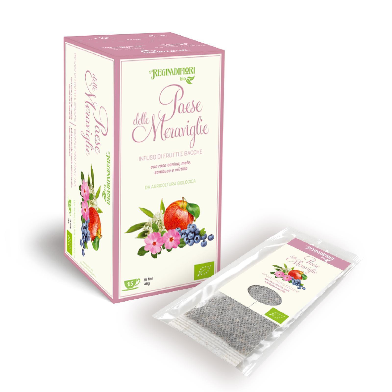 Infuso Biologico Regina di Fiori Paese Delle Meraviglie Frutti Bacche 15 Filtri
