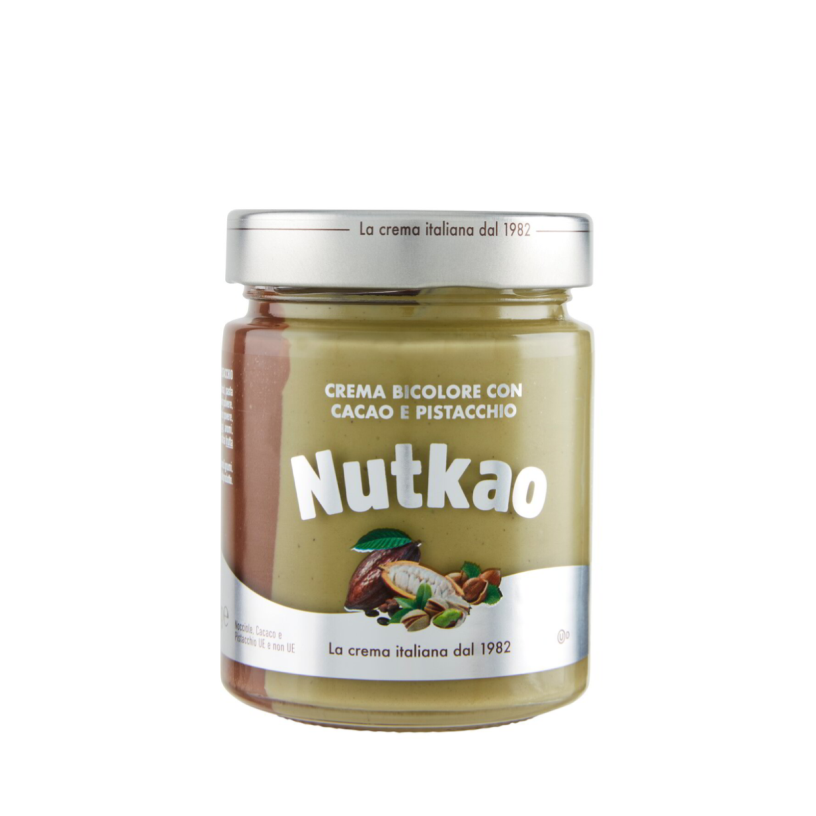 Crema Spalmabile Nutkao Crema Bicolore Cacao e Pistacchio Vaso Vetro 330 g