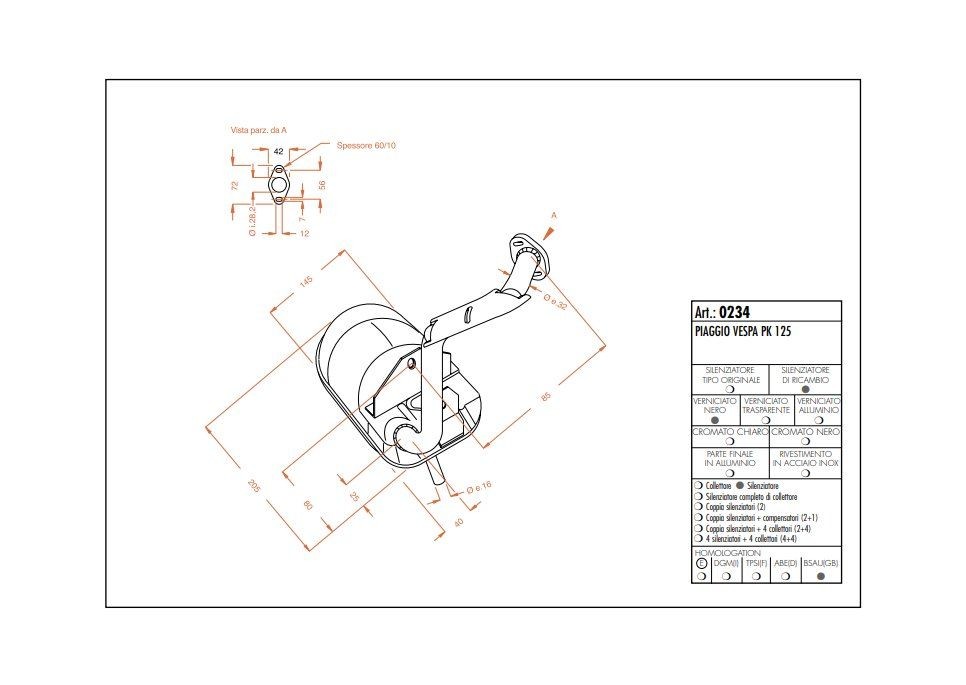 Leovince Silenziatore Sito Vespa Pk 125 Ce U