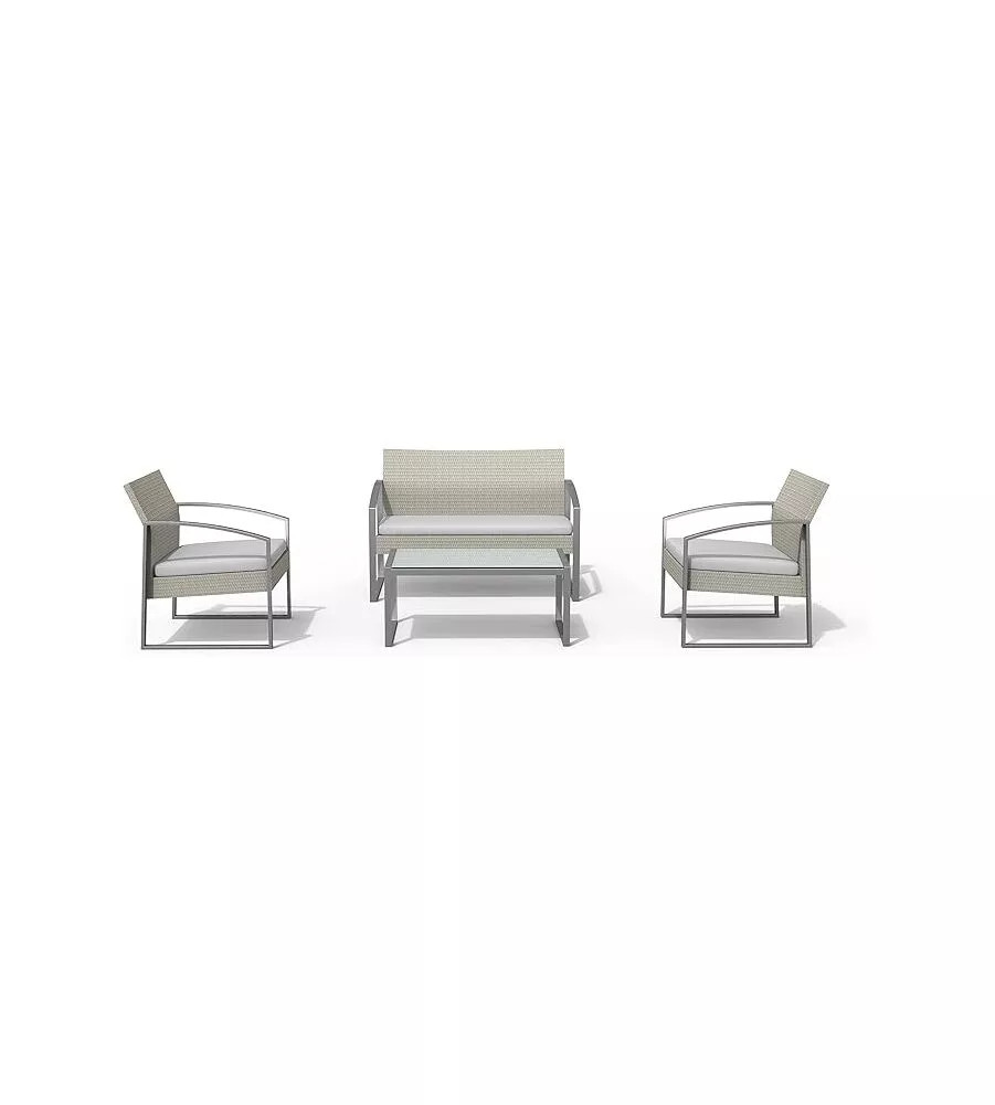 SET DA GIARDINO ESSENZA "ALICANTE" IN ACCIAIO BIANCO WASHED 4 POSTI