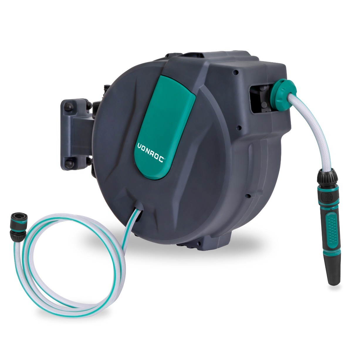 Avvolgitubo retrattile automatico con tubo da giardino da 25 m. Grigio VONROC