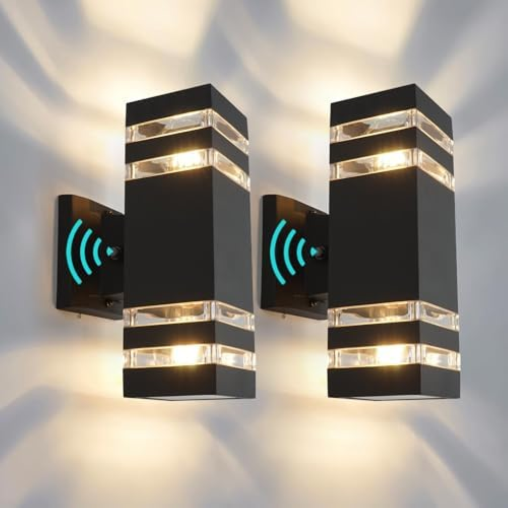 VONCI Up Down E27 Outdoor Wall Lights with Twilight Sensor, Black Aluminium IP54