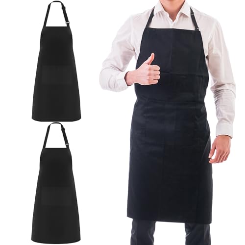 Zanfqvo Grembiule Da Cucina, 2 Pezzi Grembiule Da Barbecue, Nero Cuoco Impermeabile Grembiul Regolabile Con Nastri Lunghi, Per Cucina, Ristorante, Caf