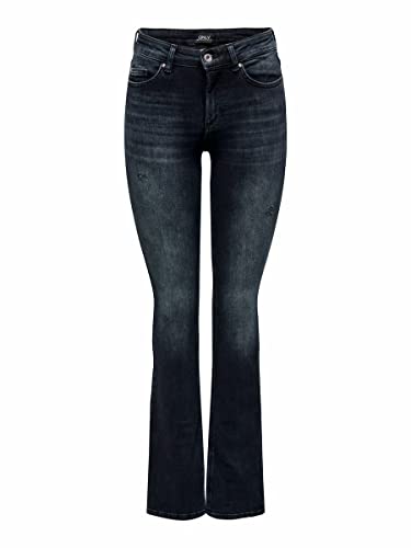 Only Onlblush Life Mid Flared Rea409 Jeans, Blue Black Denim, Xl/32 Da Donna