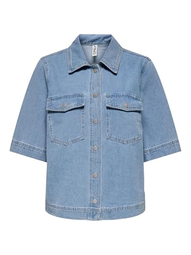 Only Onlbelle S/S Shirt Dnm Gua Noos, Mix Blu Chiaro, M Donna