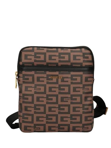 Guess Borsa Tracolla Uomo Escape Top Zip Crossbody Flat Marrone Multilogo Ub23Gu06 Hmescgp2358 Media
