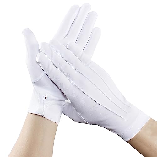 2 Paia Guanti Bianchi, Duanti Lavoro Per Donna E Uomo, Guanti Bianchi In Nylon Per Servizio Costume Maggiordomo Gioielleria