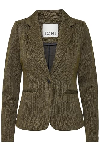 Ichi Ihkate Jacquard Bl4 Blazer Casual Da Lavoro, Black/Lizard Herringbone (203618), L Donna