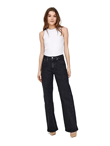 Only Onljuicy Life Hw Wide Leg Nas244 Noos Jeans, Denim Nero, 25W X 32L Donna