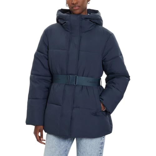 Calvin Klein Donna Piumino Logo Belt Short Puffer Con Cintura, Blu (Ink), M