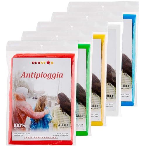 Redstar Poncho Antipioggia Impermeabile Per Adulti Poncho Impermeabile Usa E Getta Per La Pioggia Per Donne E Uomini – Mantella In Plastica Impermeabi