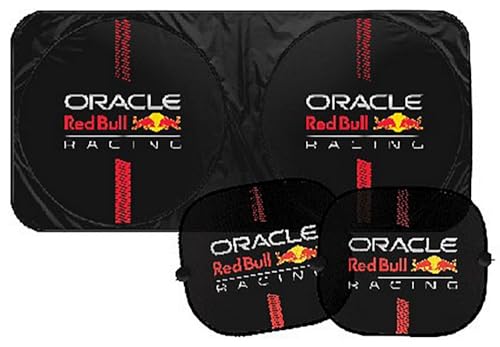 Red Bull Set Parasole E Coppia Tendine Laterali Powerbar Nero/Rosso Per Auto, Protettivo, Resistente E Facile Da Installare, Dimensioni Parasole 147 C