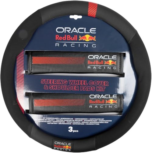 Red Bull Kit Coprivolante Antiscivolo E 2 Passacintura Imbottiti Powerbar Racing Nero/Rosso Per Auto, Materiale Antiscivolo, Facile Installazione, Res