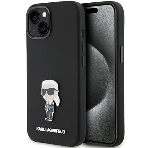 Karl Lagerfeld Karl Lagerfeld Klhcp15Ssmhknpk Custodia Per Iphone 15 6.1" Silicone Nero Ikonik Pin In Metallo