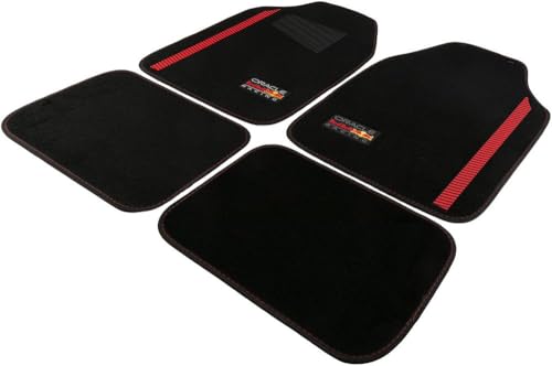 Red Bull Set Tappeti 4 Pz Powerbar In Pvc E Moquette Nero/Rosso Per Auto, Confortevoli E Resistenti Allo Sporco, Dimensioni 66,5 Cm X 45 Cm