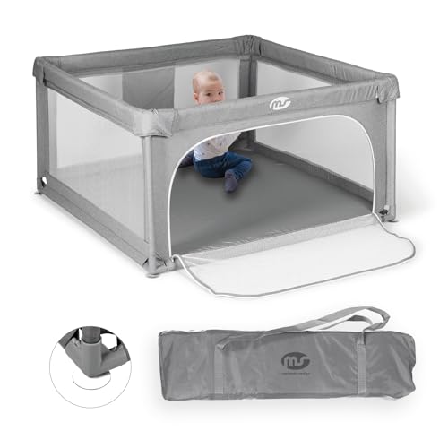 Parco Giochi L - 120X120 - Grigio - Recinto Per Bambini Alto E Grande - Pieghevole - Box Di Giochi Per Bambini Sicuro, Con Gattini E Finestra A Rete