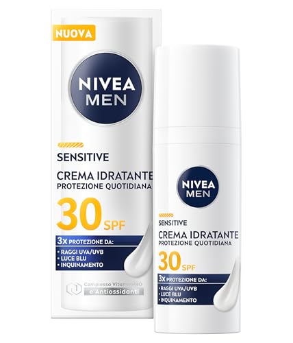 Nivea Men Sensitive Crema Idratante Viso Uomo Protezione Quotidiana Spf 30 50 Ml, Crema Viso Uomo Per Pelli Sensibili Con Complesso Vitaminpro, Proteg