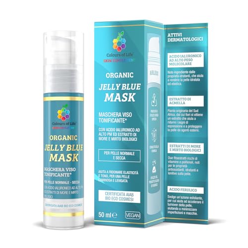 Jelly Blue Organic Mask Maschera Viso Tonificante Per Pelle Normale E Secca, 50 Ml