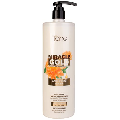 Tahe Miracle Gold - Maschera Anti-Crespo, Per Capelli Spessi Con Cheratina, Olio Di Argan Ed Estratto Di Camomilla, 1000 Ml (Confezione Da 1)