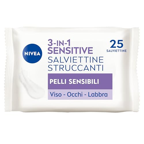 Nivea Salviettine Struccanti 3In1 Sensitive 25 Pezzi, Salviettine Per Pelli Sensibili, Salviette Struccanti Per Viso, Occhi E Labbra, Struccante Viso 