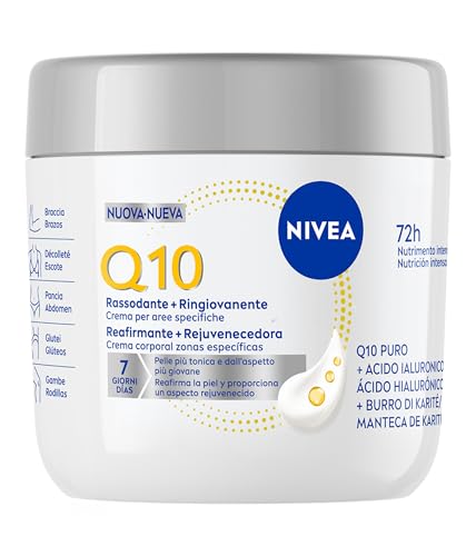 Nivea Q10 Rassodante + Ringiovanente Aree Specifiche 400 Ml, Crema Rassodante Corpo Con Coenzima Q10 E Acido Ialuronico, Crema Idratante Corpo 72H Ton