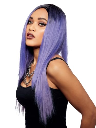 Smiffys Parrucca Manic Panic® Amethyst Ombre™ Super Vixen™, Capelli Lunghi E Lisci Con Riga Laterale, Stilizzabile A Caldo