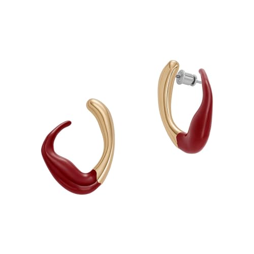 Skagen Orecchini Da Donna In Acciaio Inossidabile O Semi-Preziosi Con Chiusura A Scatto Sul Retro, Rosso E Oro