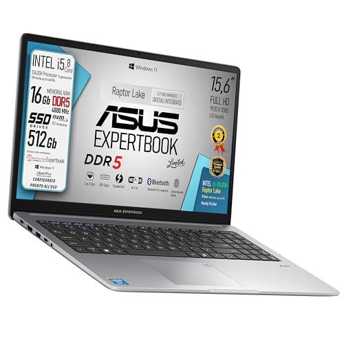 Asus Expertbook, Pc Portatile, Cpu Intel Core I5 13420H 13Th 8Core, Ram Ddr5 16Gb, Ssd Pci Nvme 512Gb, Display 15,6" Led Fhd Antiriflesso, Wi-Fi 6, 4