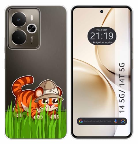 Tumundosmartphone Custodia In Silicone Trasparente Per Realme 14 5G/14T 5G Motivo Tigre Disegni