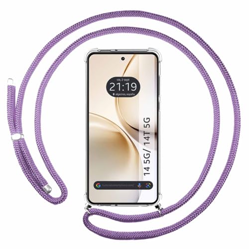 Tumundosmartphone Custodia A Sospensione Trasparente Per Realme 14 5G/14T 5G Con Cordone Viola