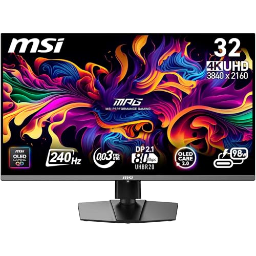 Msi Mpg 322Urx Qd-Oled 31,5" 4K Uhd Gaming Monitor - Pannello Quantum Dot Oled 3840 X 2160, 240Hz / 0,03Ms, 99% Dci-P3, Δe≤2, Displayhdr True Black 40