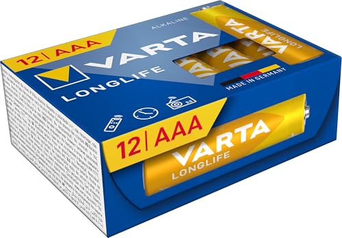 Varta Pile Aaa, Confezione Da 12, Longlife, Alcaline, 1,5V, Ideale Per Telecomandi, Sveglie, Radio, Orologi Da Parete, Imballaggio Riciclato Al 90%, M