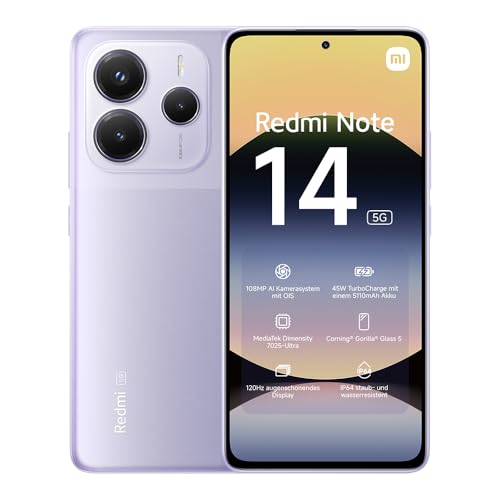 Smartphone Xiaomi Redmi Note 14 5G, 8+256Gb, Sistema Fotografico Ai Da 108Mp, Batteria Da 5110Mah, Display Con Tecnologia Eye-Care Da 120Hz, Funzional
