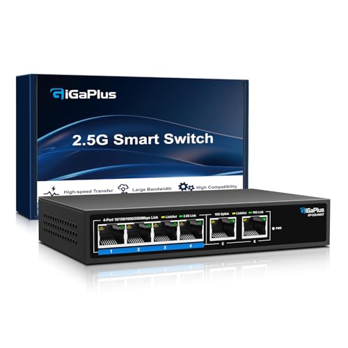 Switch Ethernet Non Gestito A 6 Porte 10Gb Con 4 Porte Base-T 2.5G, 2 Porte Rj45 10G. Capacità Di Commutazione 60Gbps, Switch Di Rete Gigaplus 10Gbps