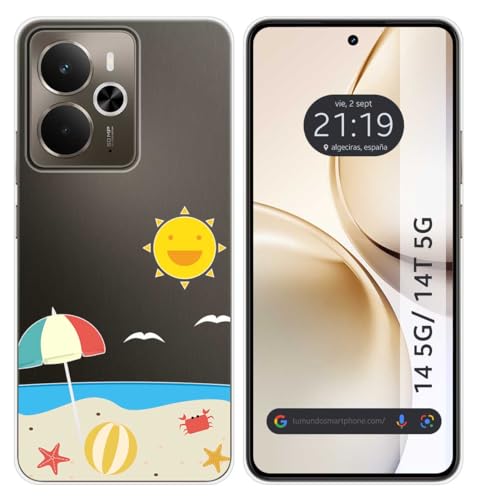 Tumundosmartphone Custodia In Silicone Trasparente Per Realme 14 5G/14T 5G Motivo Spiaggia Disegni